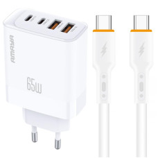 СЗУ Amaya E101F PD65W+QC3.0 GaN (2USB-A/2C) + кабель Type-C to Type-C