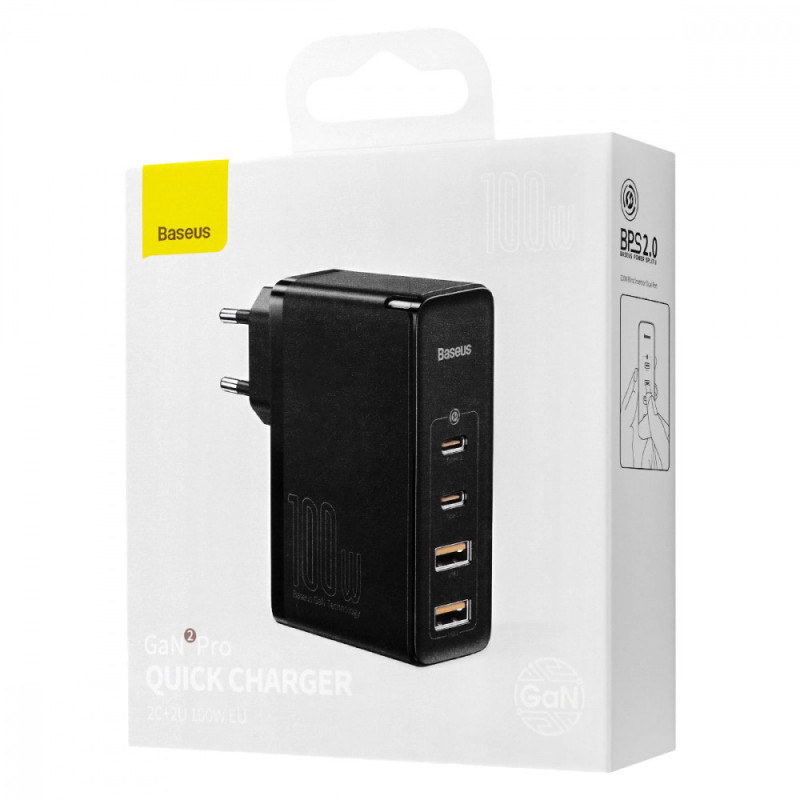 МЗП Baseus GaN2 Pro Quick Charger 100W (2Type-C + 2USB) black
