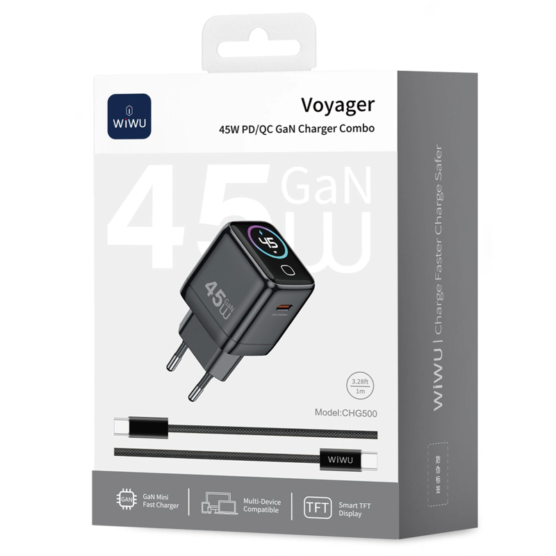 СЗУ WIWU CHG500 Voyager PD45W (1USB-C) + кабель Type-C to Type-C