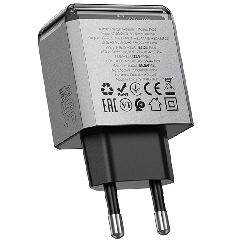 СЗУ Borofone BN20 Lena PD35W+QC3.0 (1USB-A/1C)