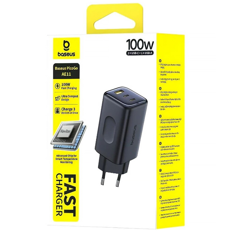 СЗУ Baseus PicoGo AE11 Fast Charger 100W (1USB-A/2C) (E01214)