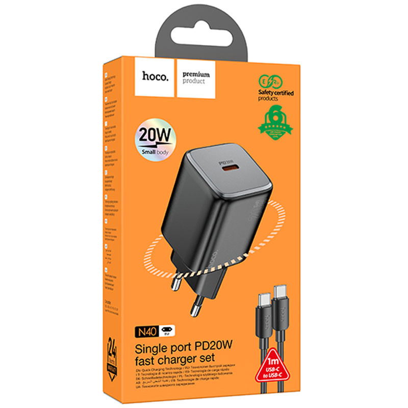 СЗУ Hoco N40 Mighty PD20W (1USB-C) + кабель Type-C to Type-C