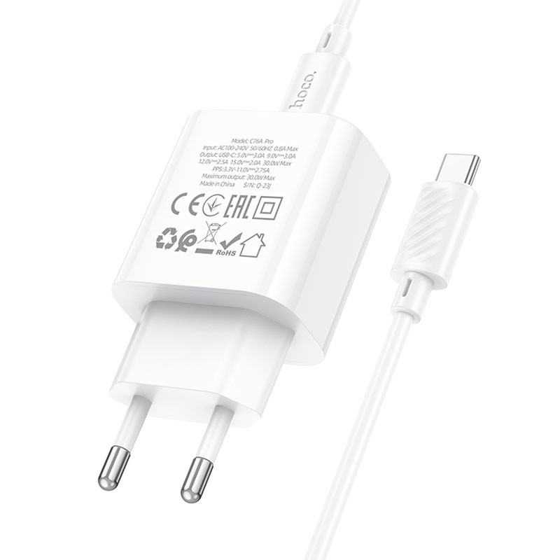СЗУ Hoco C76A Pro Majestic PD30W (1USB-C) + кабель Type-C to Type-C