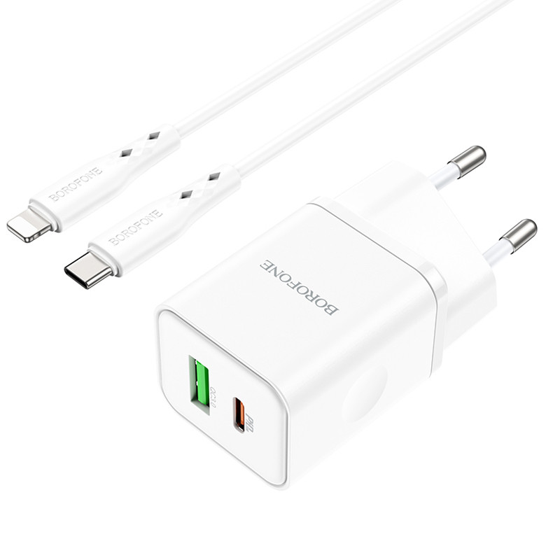 СЗУ Borofone BN7 PD20W+QC3.0 (1USB-A/1C) + Type-C to Lightning