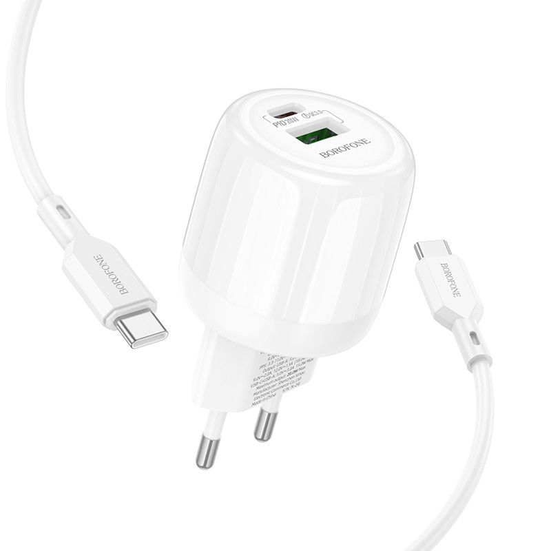 СЗУ Borofone BA93A Lustrous PD20W+QC3.0 (1USB-A/1C) + кабель Type-C to Type-C