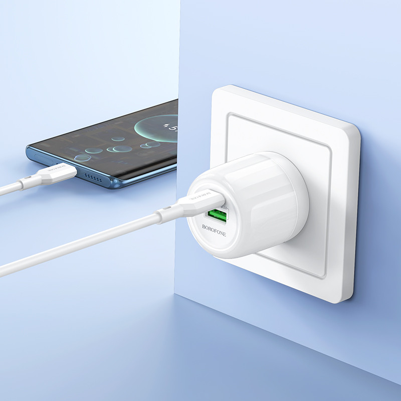 СЗУ Borofone BA93A Lustrous PD20W+QC3.0 (1USB-A/1C) + кабель Type-C to Type-C