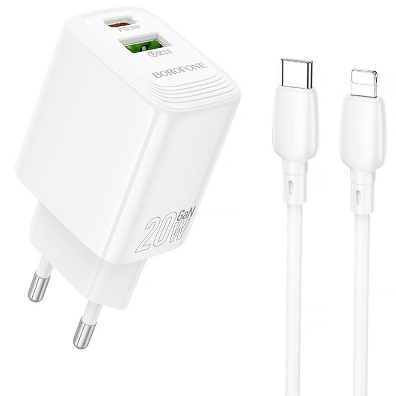 СЗУ Borofone BN27 Fuente PD20W+QC3.0 (1USB-A/1C) + кабель Type-C to Lightning