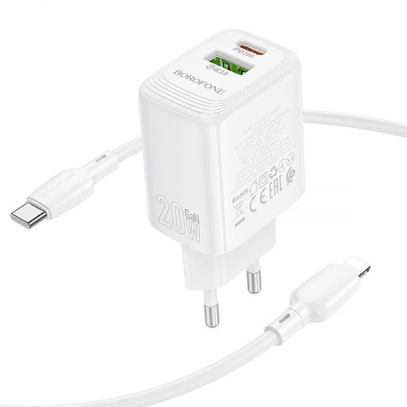 СЗУ Borofone BN27 Fuente PD20W+QC3.0 (1USB-A/1C) + кабель Type-C to Lightning