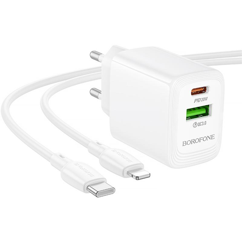 СЗУ Borofone BN27 Fuente PD20W+QC3.0 (1USB-A/1C) + кабель Type-C to Lightning