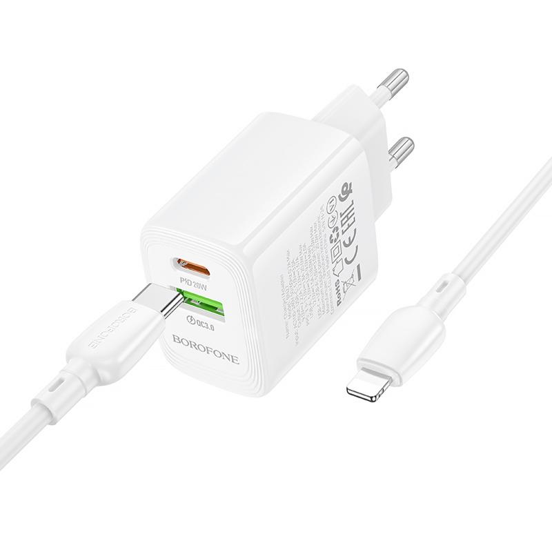 СЗУ Borofone BN27 Fuente PD20W+QC3.0 (1USB-A/1C) + кабель Type-C to Lightning