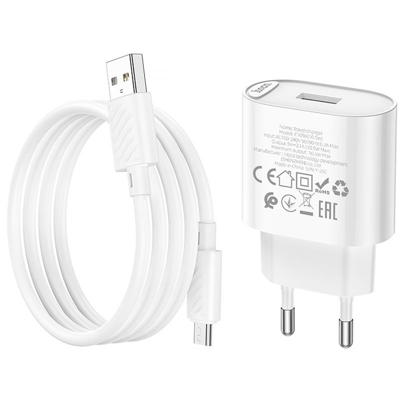 СЗУ Hoco C109A Fighter 10.5W (1USB-A) + кабель USB to MicroUSB