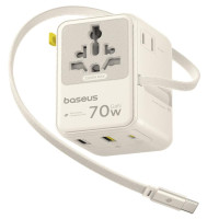 Сетевой универсальный переходник Baseus CG11 70W with retractable cable (2USB-A/3C/1Socket) (E0307E)