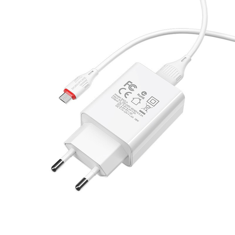 СЗУ Borofone BA21A Long journey QC3.0 3A (1USB-A) + кабель USB to MicroUSB