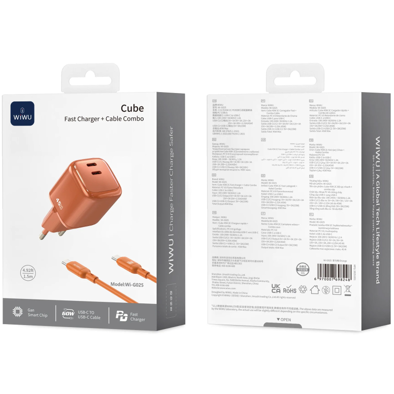 СЗУ WIWU G025 Cube PD45W (2USB-C) + кабель Type-C to Type-C