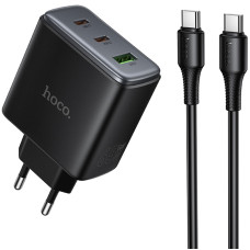 СЗУ Hoco C160A Upgrade PD65W+QC3.0 (1USB-A/2C) + кабель Type-C to Type-C