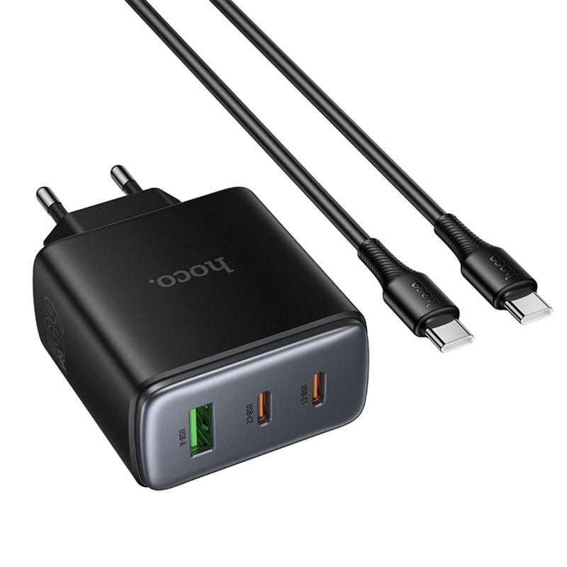 СЗУ Hoco C160A Upgrade PD65W+QC3.0 (1USB-A/2C) + кабель Type-C to Type-C