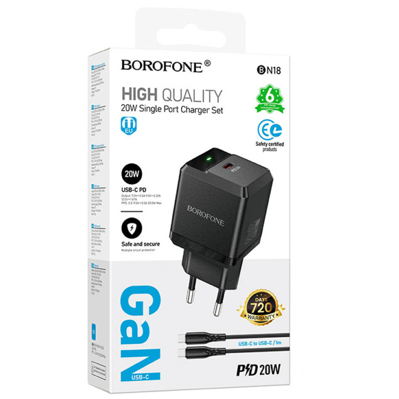 СЗУ Borofone BN18 Intenso PD20W (1USB-C) + кабель Type-C to Type-C