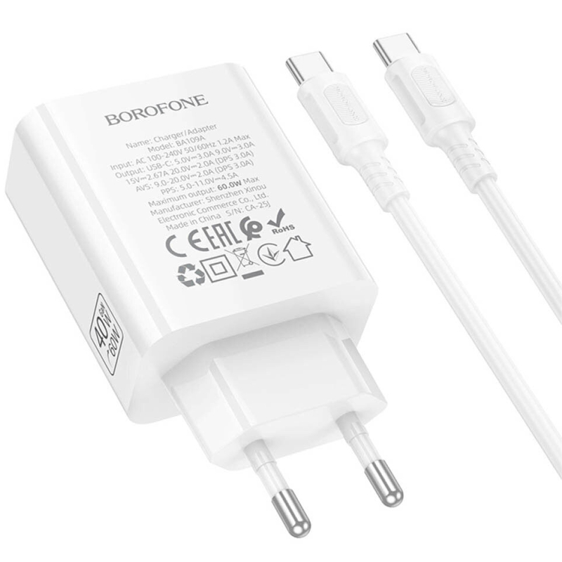 СЗУ Borofone BA109A Star PD40W (1USB-C) + кабель Type-C to Type-C