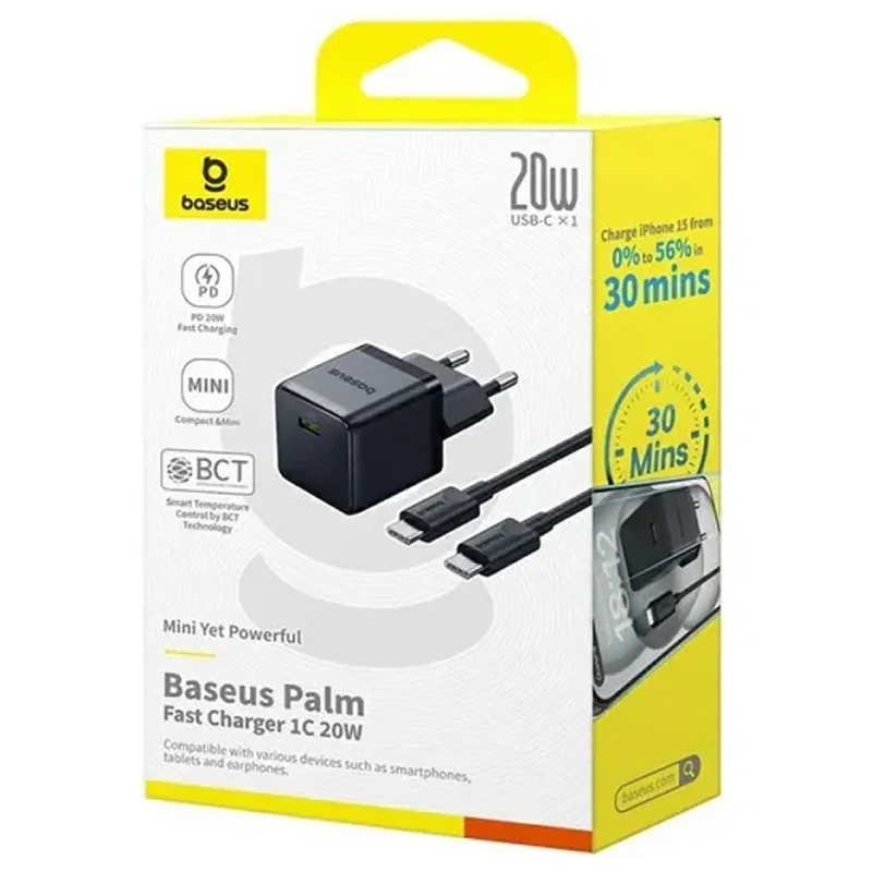 СЗУ Baseus Palm Fast Charger 20W (1USB-C) + кабель Type-C to Type-C (P10111602)