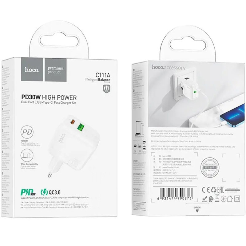 Уценка СЗУ Hoco C111A PD 30W+QC3.0 (1USB-A/1C)