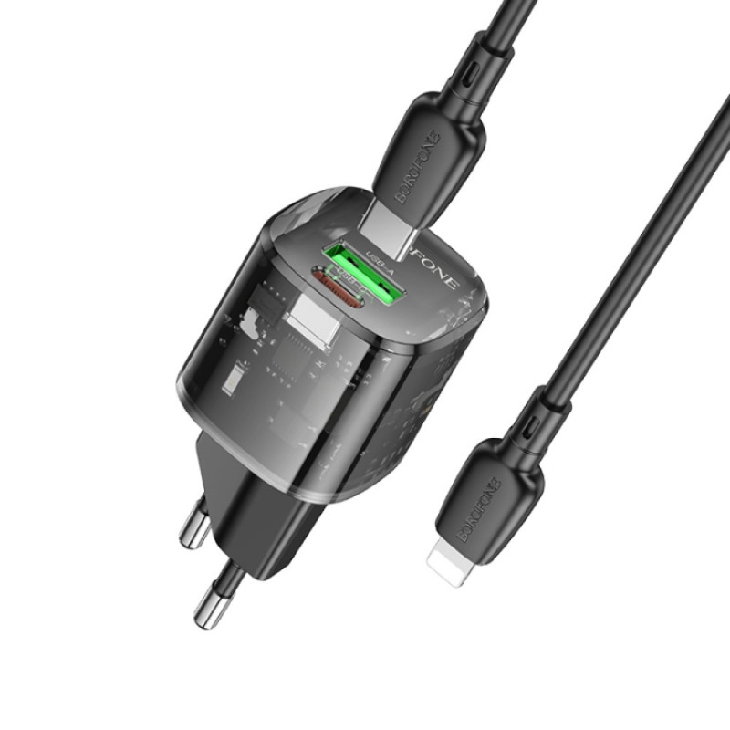 СЗУ Borofone BN17 Sunlight PD20W+QC3.0 (1USB-A/1C) + кабель Type-C to Lightning