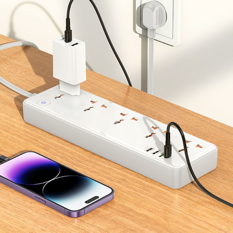 Удлинитель Hoco AC14A Rico PD30W (3USB-A/1C/5xSocket) (1.5m)