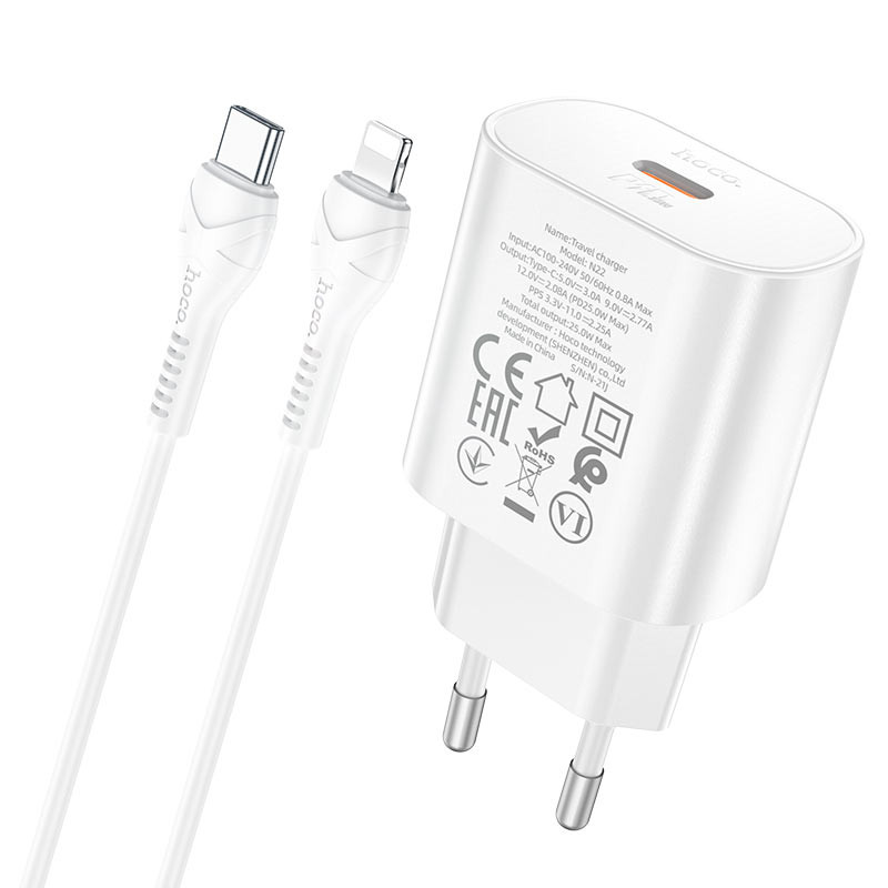 СЗУ Hoco N22 Jetta PD25W (1USB-C) + кабель Type-C to Lightning