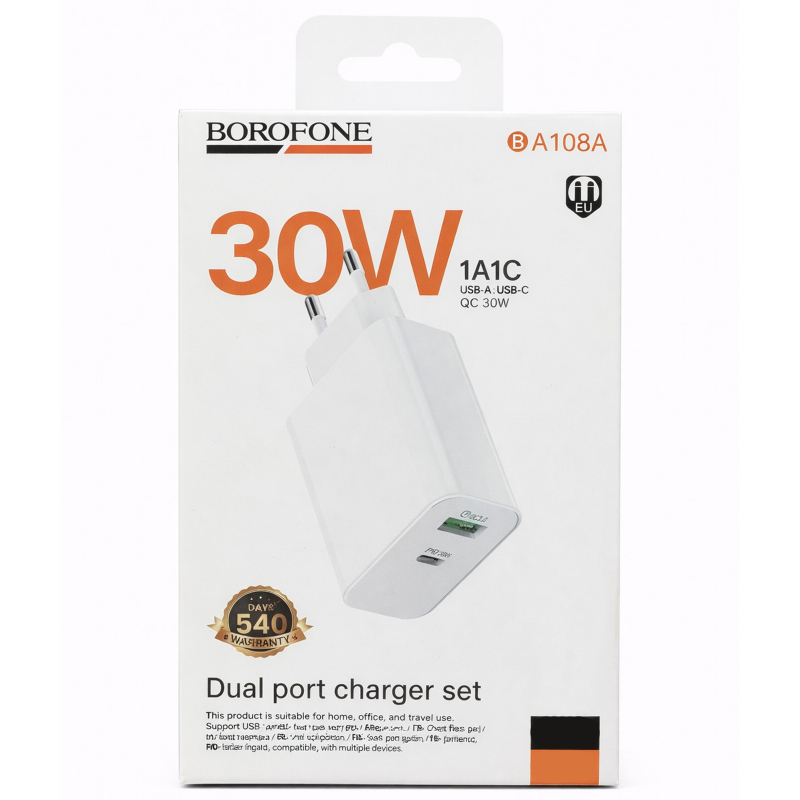 СЗУ Borofone BA108A Stellar PD30W+QC3.0 (1USB-A/1C)