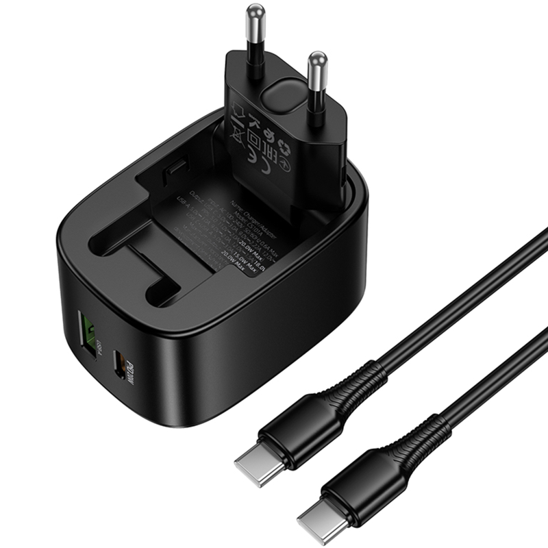 Уценка СЗУ Hoco CS102A Folding PD30W+QC3.0 (1USB-A/1C) + кабель Type-C to Type-C