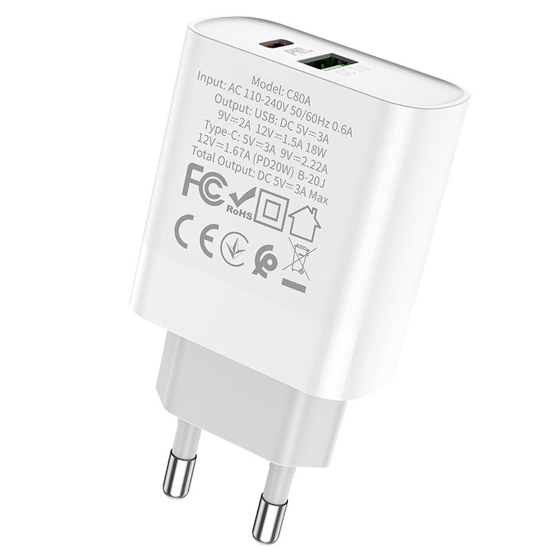 СЗУ HOCO C80A Plus Rapido PD20W+QC3.0 (1Type-C/1USB)