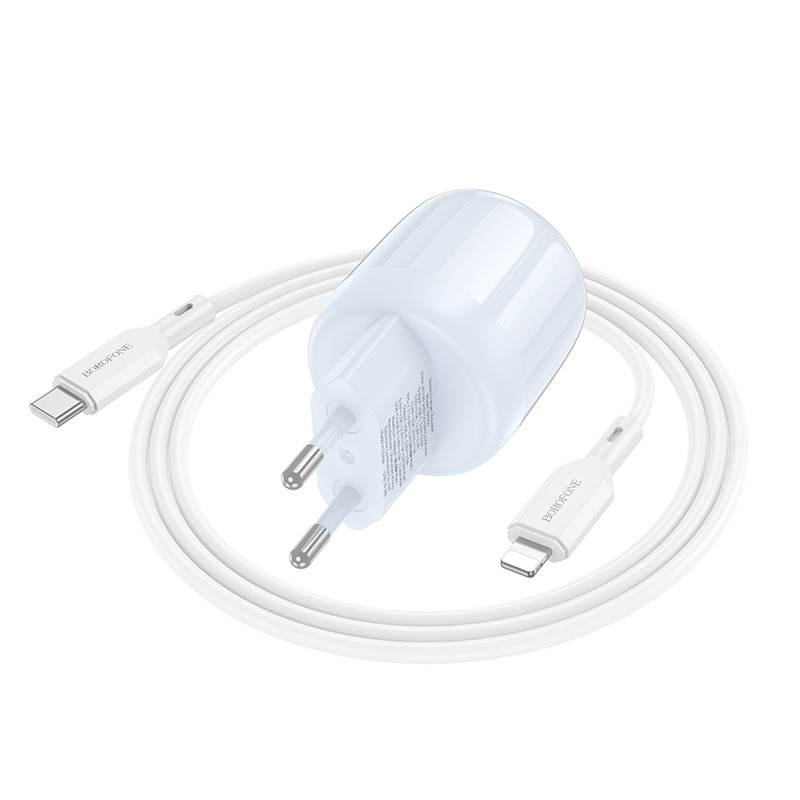 СЗУ Borofone BA94A Lustrous PD30W+QC3.0 (1USB-A/1C) + кабель Type-C to Lightning