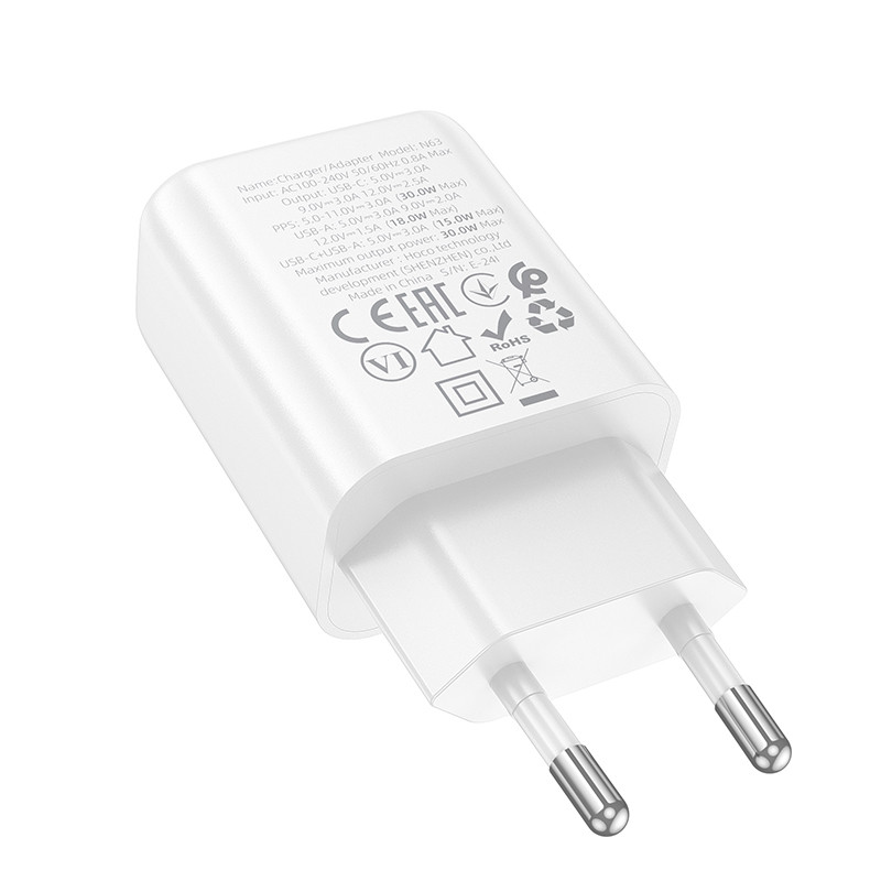 СЗУ Hoco N63 Gentle PD30W+QC3.0 (1USB-A/1C)