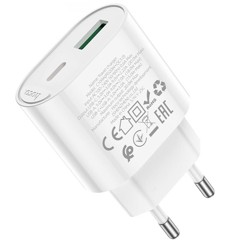 СЗУ Hoco C109A Fighter PD20W+QC3.0 (1USB-A/1C)