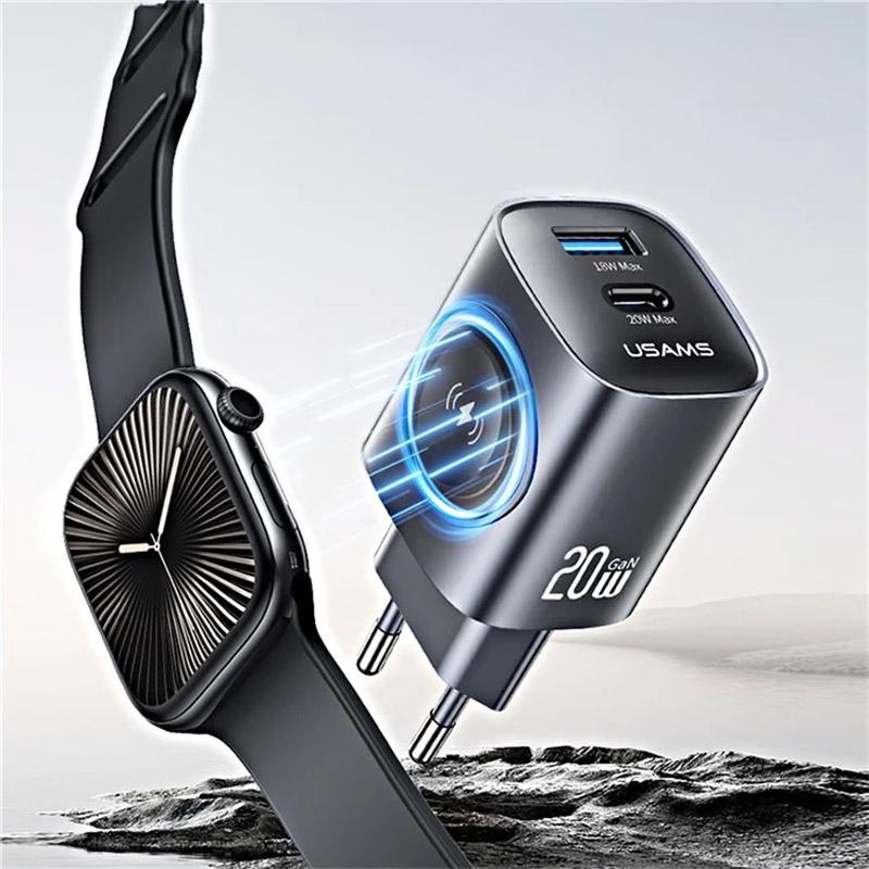 Уценка СЗУ Usams US-CC293 T67 Multifunctional iWatch Charger 20W (1USB-A/1C)