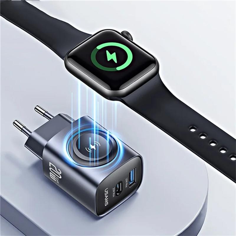 Уценка СЗУ Usams US-CC293 T67 Multifunctional iWatch Charger 20W (1USB-A/1C)