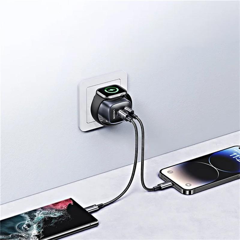 Уценка СЗУ Usams US-CC293 T67 Multifunctional iWatch Charger 20W (1USB-A/1C)