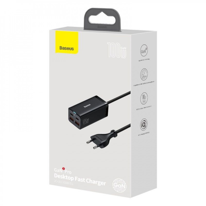 МЗП Baseus GaN3 Pro 100W (2 Type-C + 2 USB) black