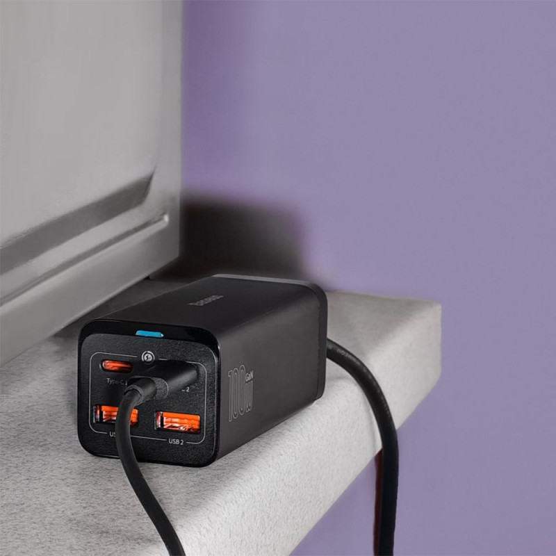 МЗП Baseus GaN3 Pro 100W (2 Type-C + 2 USB) black