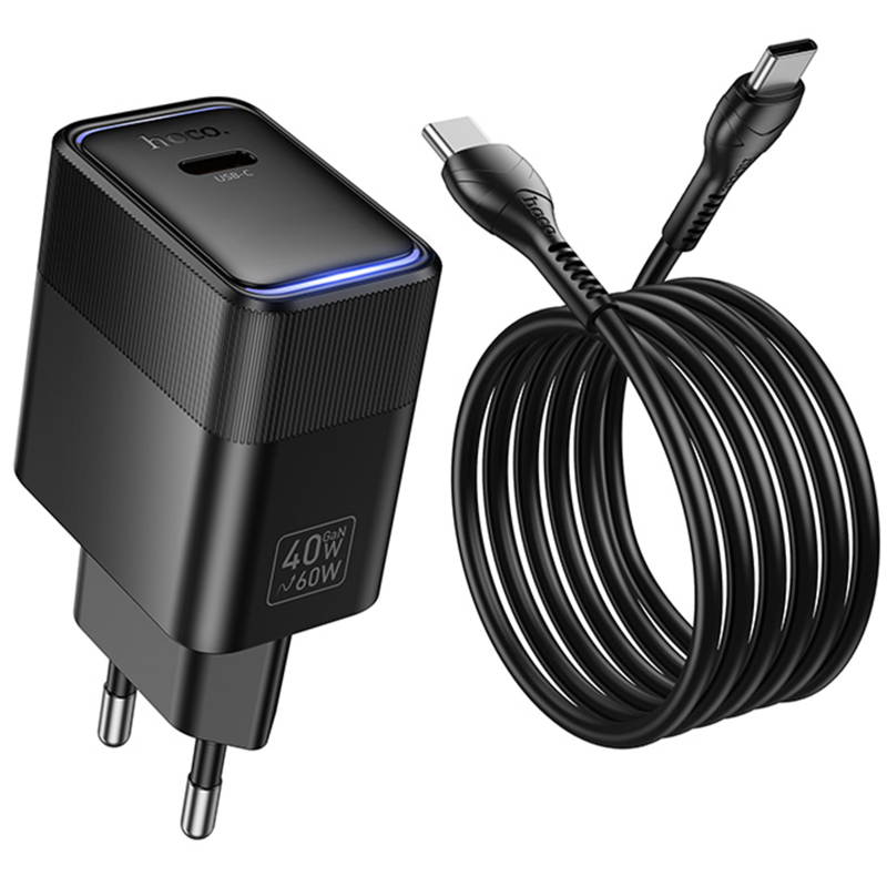 СЗУ Hoco CS113A Lounge PD40W (1USB-C) + кабель Type-C to Type-C