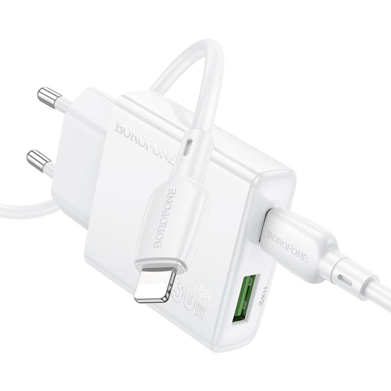СЗУ Borofone BN25 Wish PD30W+QC3.0 (1USB-A/1C) + кабель Type-C to Lightning