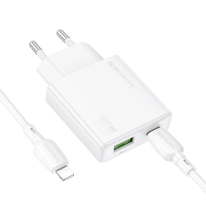 СЗУ Borofone BN25 Wish PD30W+QC3.0 (1USB-A/1C) + кабель Type-C to Lightning