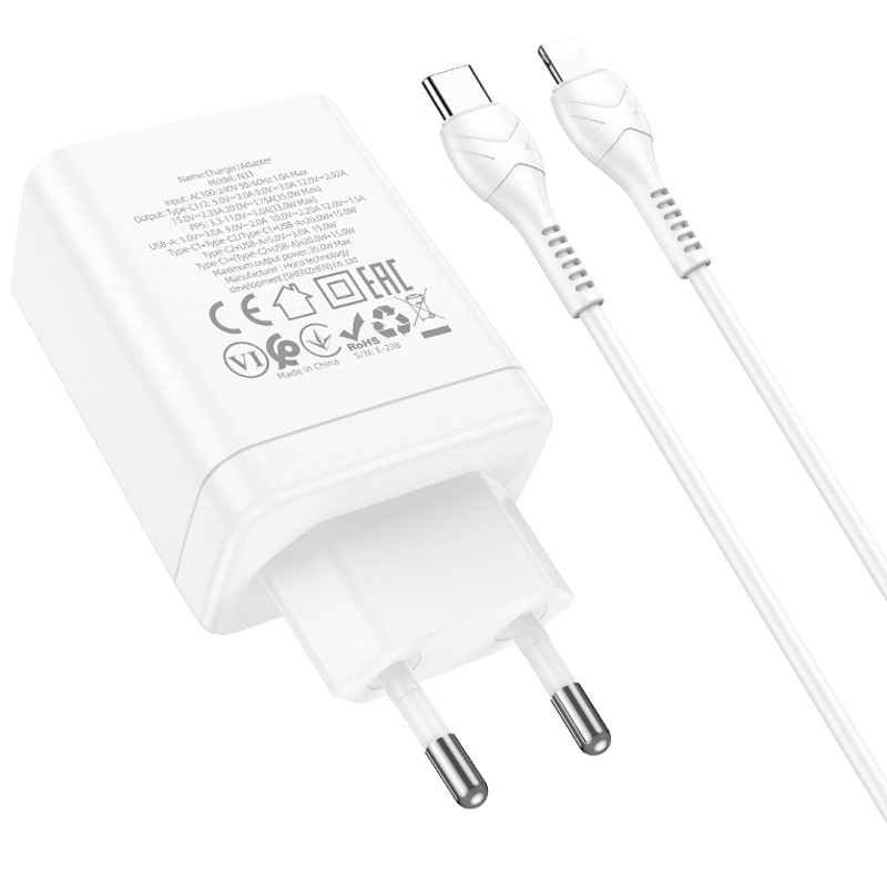 СЗУ Hoco N33 Start PD35W (2C/1A) + Type-C to Lightning