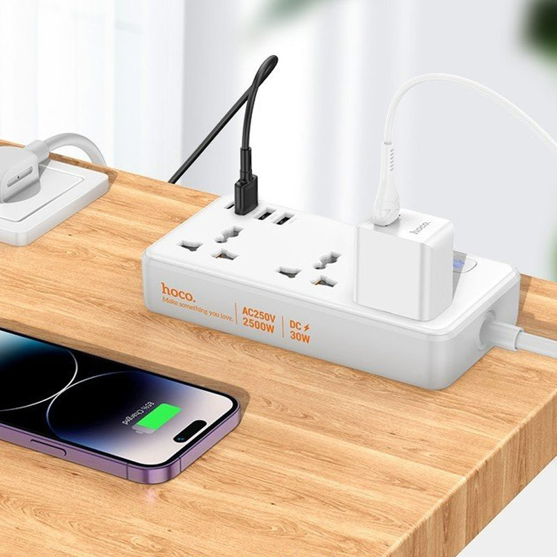 Удлинитель Hoco AC8A Storm (PD30W/1C/3A/3xSocket) (1.5m)