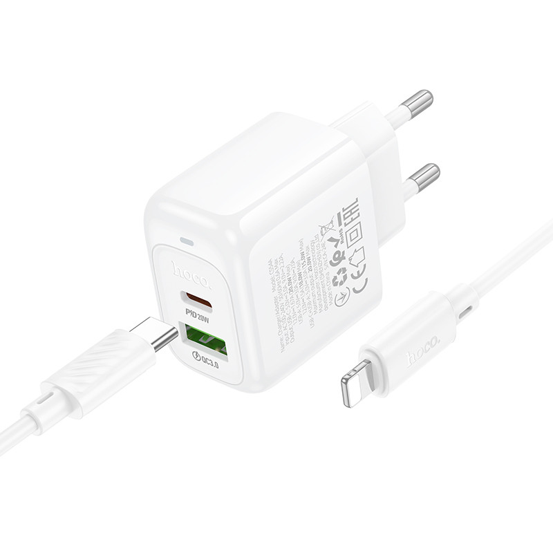 СЗУ Hoco CS54A Surplus PD20W+QC3.0 (1USB-A/1C) + кабель Type-C to Lightning
