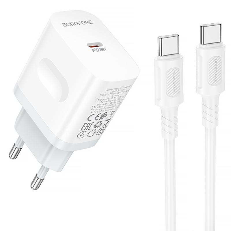 СЗУ Borofone BA99A Breeze PD20W (1USB-C) + кабель Type-C to Type-C