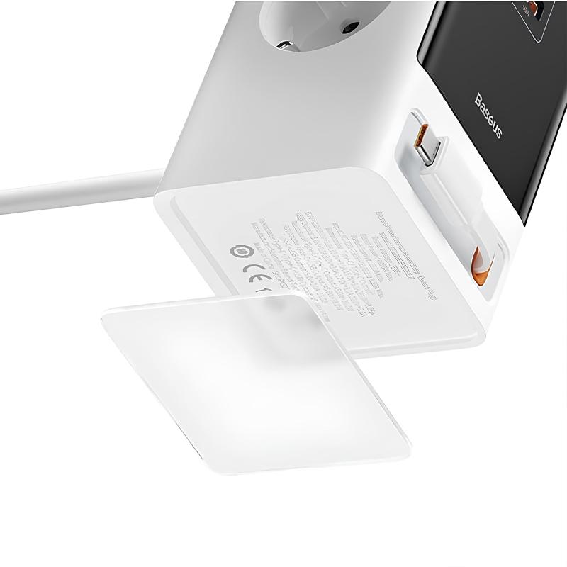 СЗУ Baseus OS PowerCombo Digital PowerStrip+Retractable-C 65W (1USB-A/1C/2Socket) (1.5m) (PSLR000)