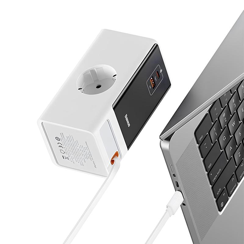 СЗУ Baseus OS PowerCombo Digital PowerStrip+Retractable-C 65W (1USB-A/1C/2Socket) (1.5m) (PSLR000)