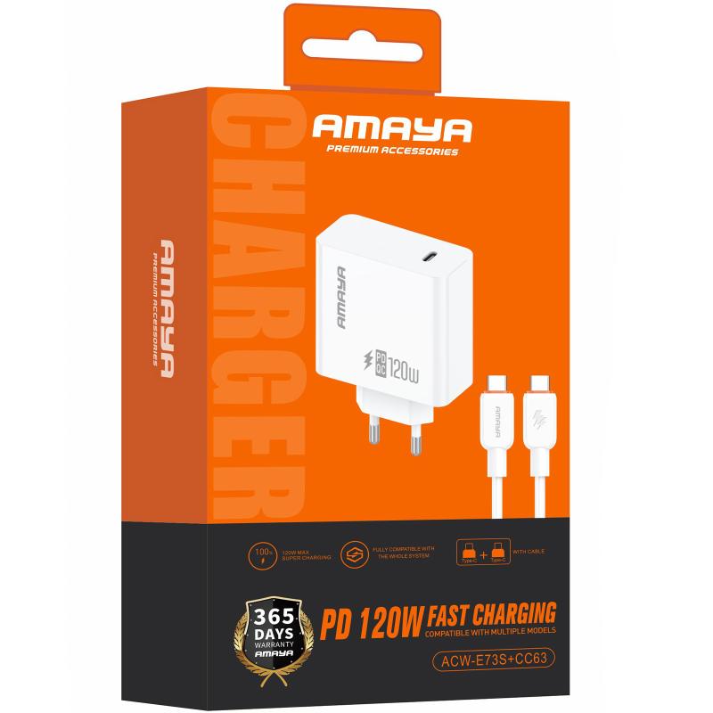 СЗУ Amaya E73S PD120W (1USB-C) + кабель Type-C to Type-C