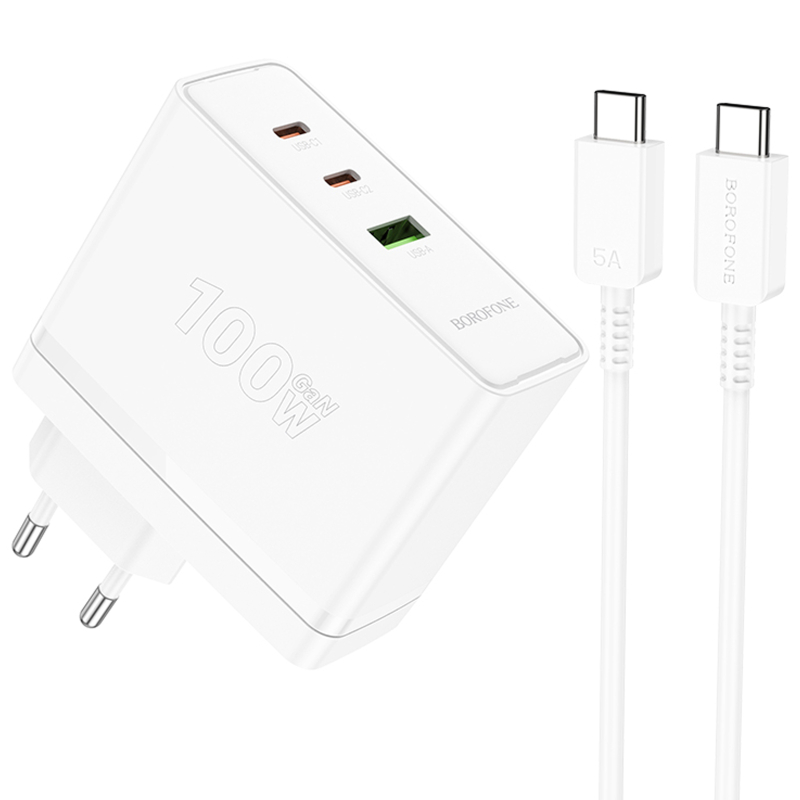 СЗУ Borofone BN11 Imperial PD100W+QC3.0 (1USB-A/2C) + кабель Type-C to Type-C