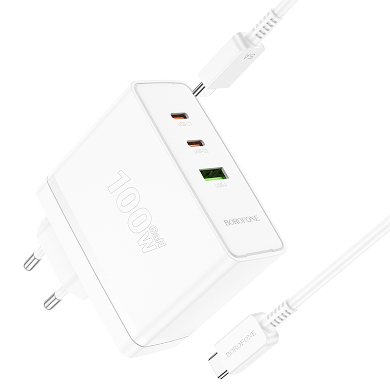 СЗУ Borofone BN11 Imperial PD100W+QC3.0 (1USB-A/2C) + кабель Type-C to Type-C